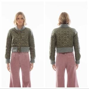 GARBE LUXE Catherine Puffer Cropped Quilted Jacket Size L Army Green